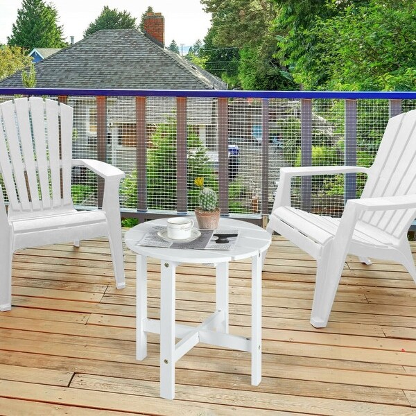 Patio Round Side Wooden Slat End Coffee Table for Garden