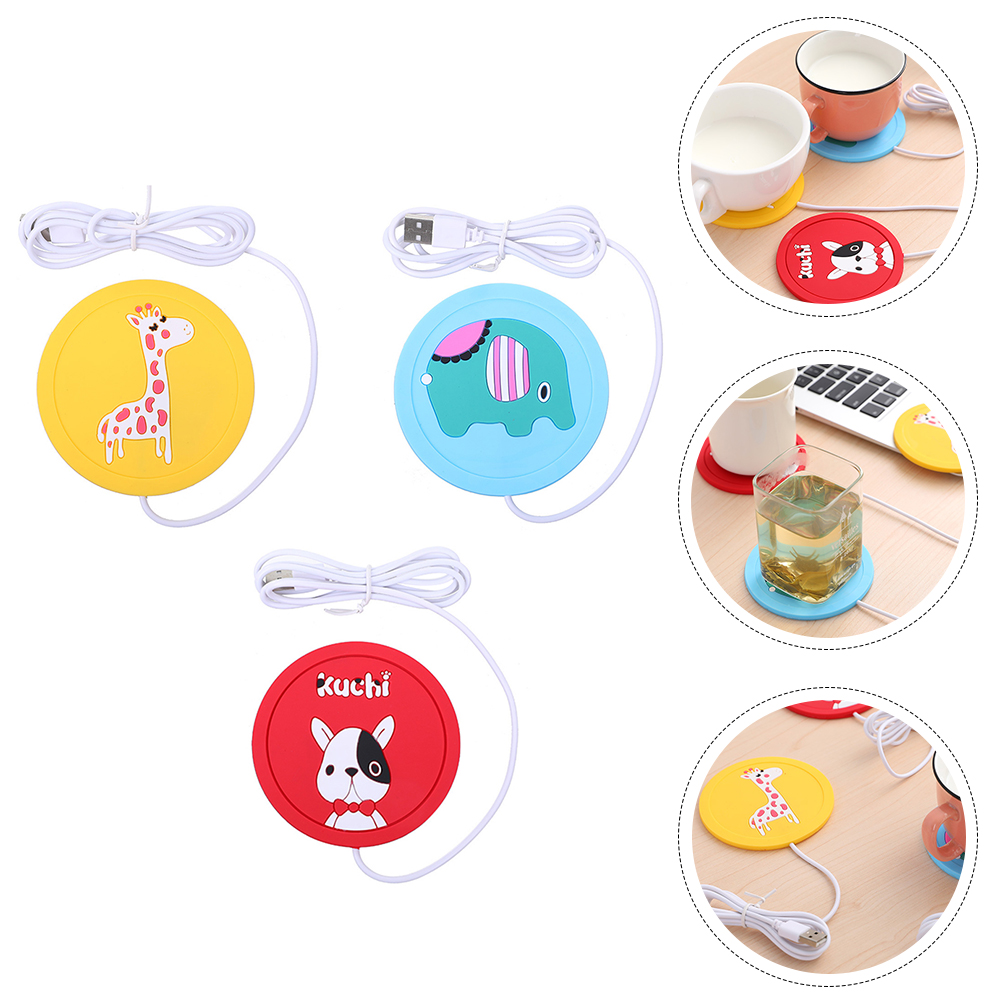 HOMEMAXS 3pcs Mug Warmer Mat Cartoon Silicone Cup Warmers Pad Coffee Tea Heater Coaster