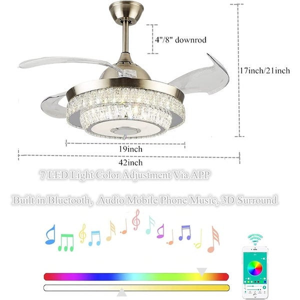 42 Inch Modern Ceiling Fan with 7 Colors Dimmable LED Lights， Bluetooth Music Player Remote Control Invisible Shopping - The Best Deals on Ceiling Fans | 41540850