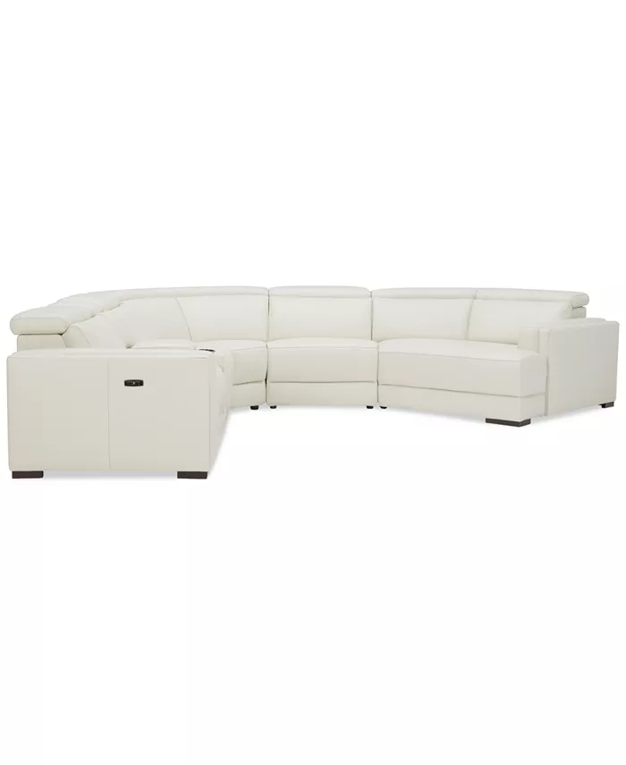 Furniture Jenneth 6-Pc. Leather Sofa with 2 Power Motion Recliners and Cuddler