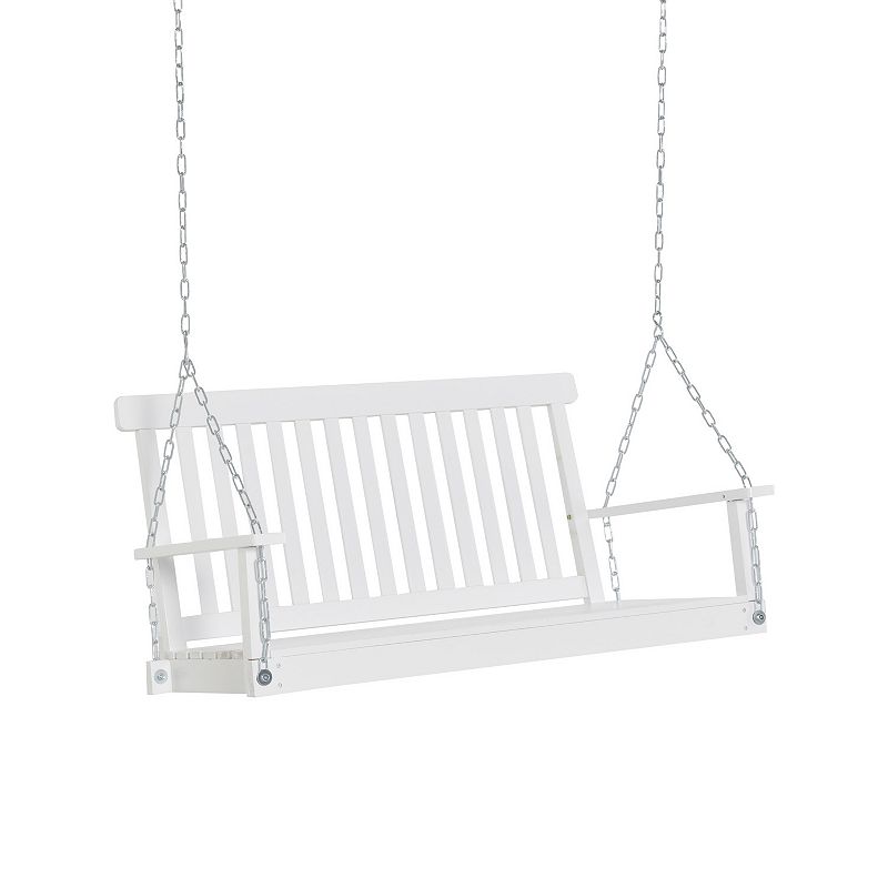 Outsunny 2 Seater Outdoor Patio Porch Swing Chair Seat with Slatted Build Hanging Chains Fir Wooden Design White