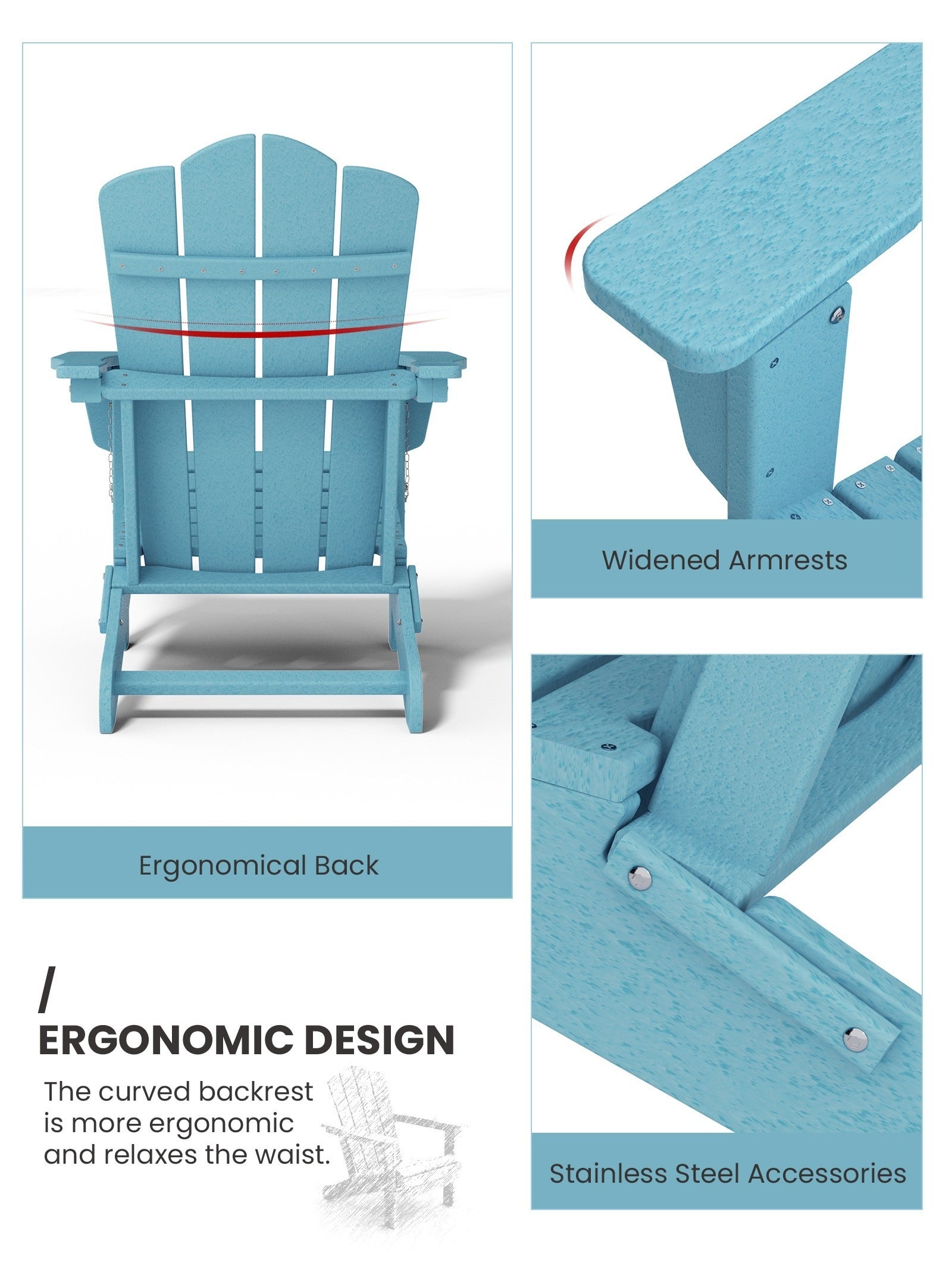 Folding Outdoor Patio Adirondack Chair for Garden, 