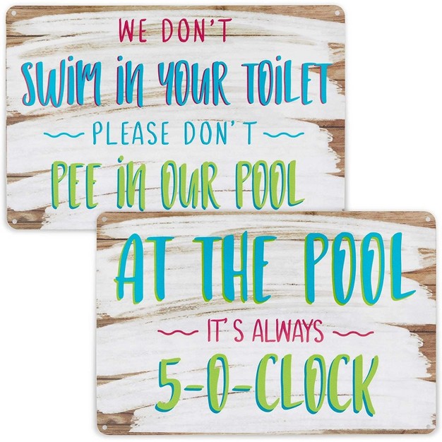 Okuna Outpost 2 Pack Summer Pool Decorations Outdoor Wall Art Outdoor Pool Deck Signs 12 X 8 In