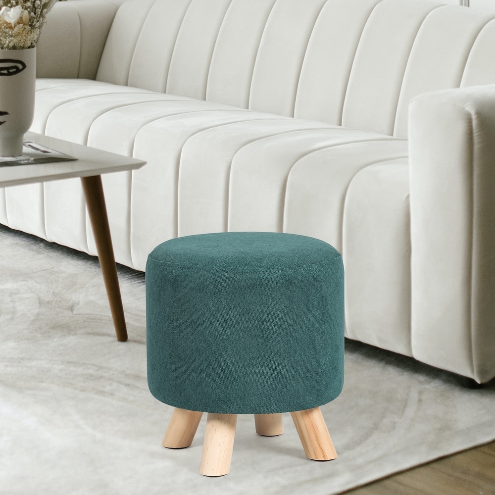 Adeco Round Ottoman Footrest Faux Fur Stool Upholstered Padded Pouf