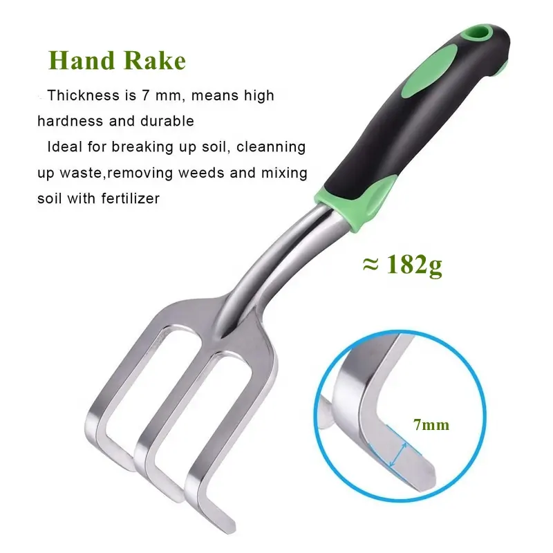 Customized 3 Pieces Heavy Duty Garden Hand Tools Trowel Transplanter Cultivator Rake Shovel