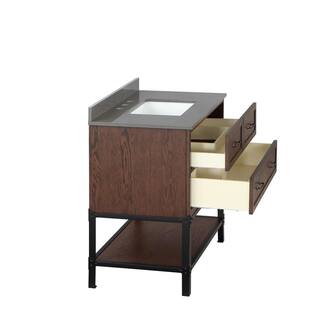 Home Decorators Collection Alster 36 in. W x 22 in. D x 34.5 in. H Vanity in Brown Oak with Engineered Calacatta Grey Marble Top and White Sink TJ-0401V3622BR