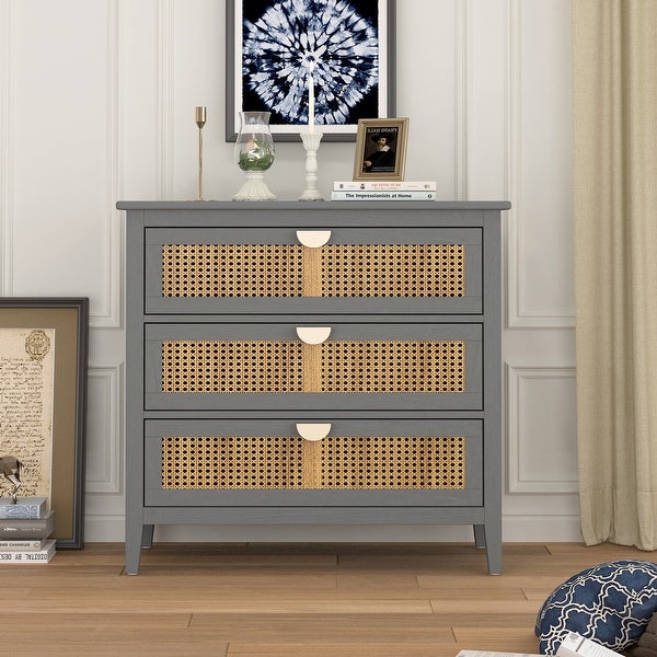 3 Drawer Natural rattan Cabinet - - 37925674