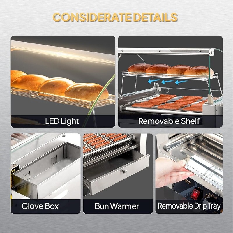 Electric Stainless Steel Hot Dog Grill Cooker Machine