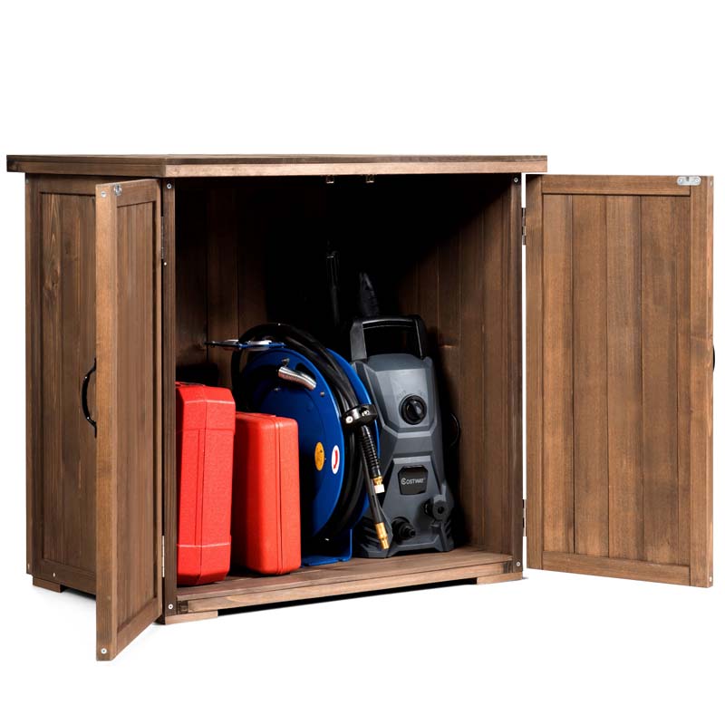 2.5 x 2 FT Outdoor Storage Cabinet with Double Doors, Wood Garden Shed, Outside Tool Shed