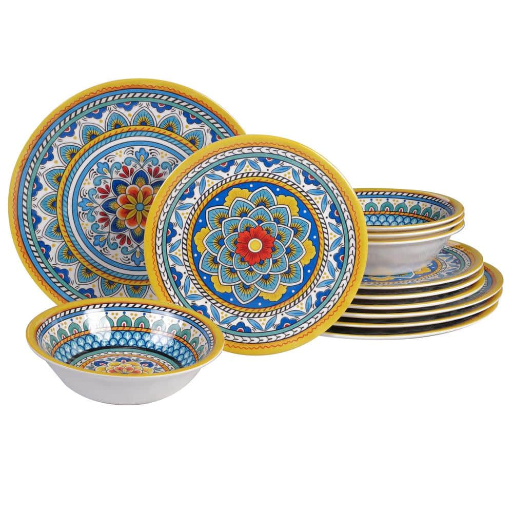 Certified International Portofino 12-Piece Seasonal Multicolored Melamine Dinnerware Set (Service for 4) 89056