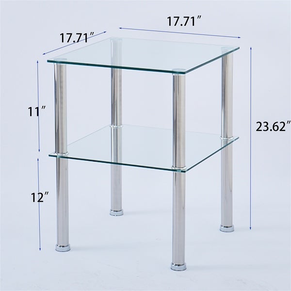 Clear Glass Side Table Two Layer with Shelf(Set of 2)