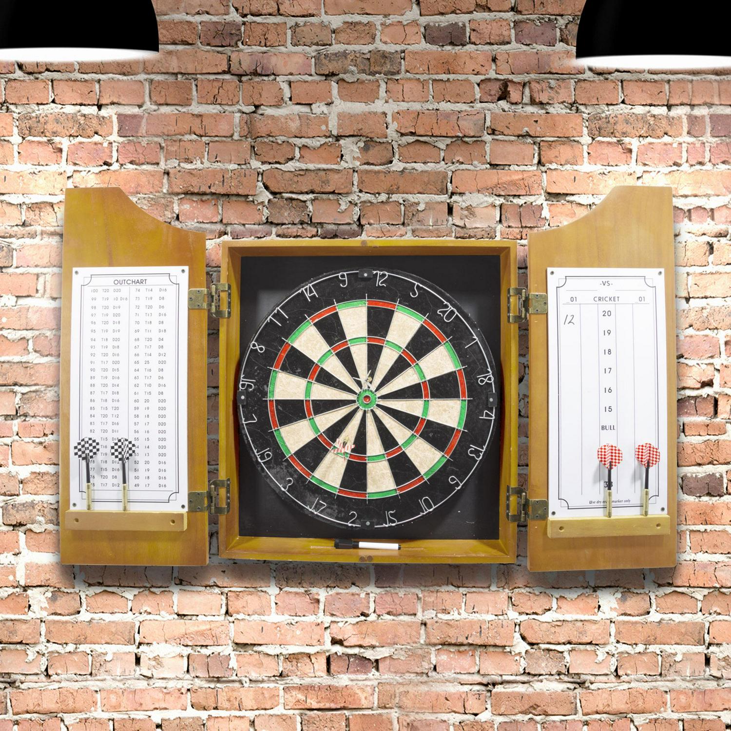 Trademark Global Games Professional Style Solid Wood Dartboard Cabinets Set with Board and Darts