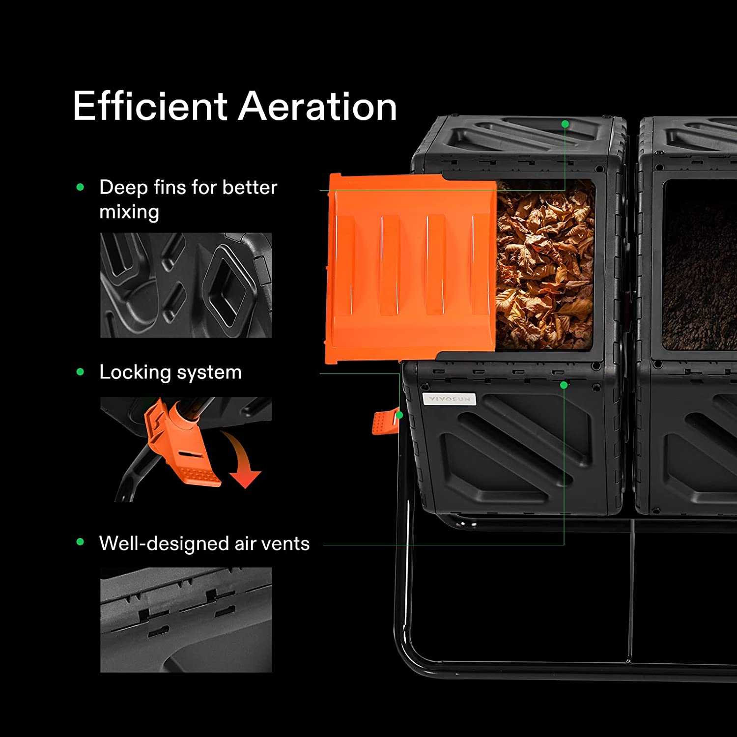 VIVOSUN Dual Chamber Tumbling Composter, 2X 18.5 Gallon Compost Bin, Heavy-Duty Compost Tumbler w/Sliding Door