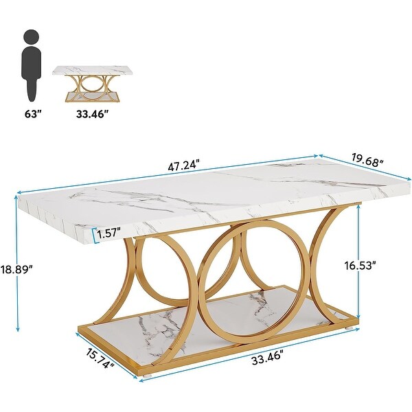 47 In 2Tier Modern Coffee Tables with Faux Marble Top for Living Room