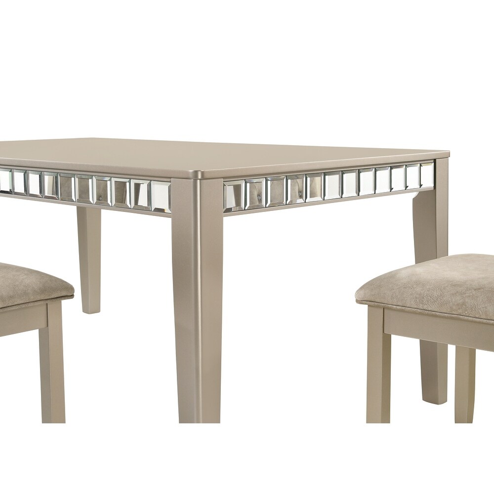 GTU Furniture Set for 6 Mirror Trim Rectangular Dining Table with Luxurious Button Chair in Grey/Silver or Champagne