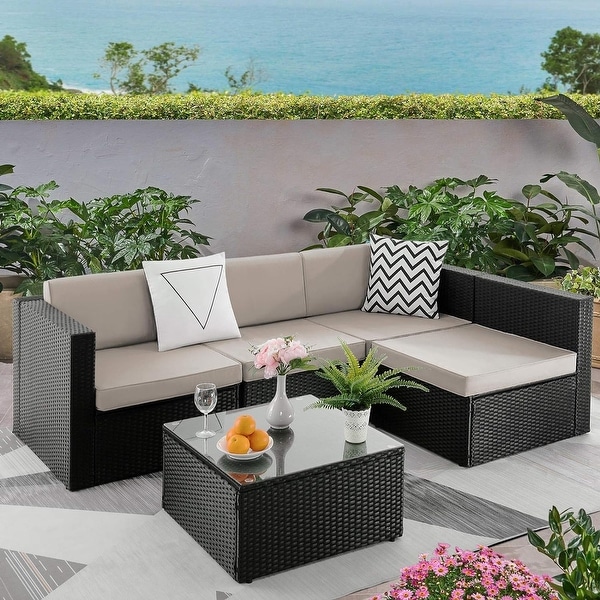 Bossin 5 Pieces Outdoor Patio Furniture Sets Patio Sofa，Outdoor Indoor Wicker Conversation Set with Table