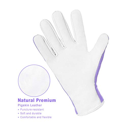 Gardening Gloves for Women - Leather Working Gloves for Womens Work Glove for Yard Gardening Weeding Digging and Pruning(Medium, Purple)