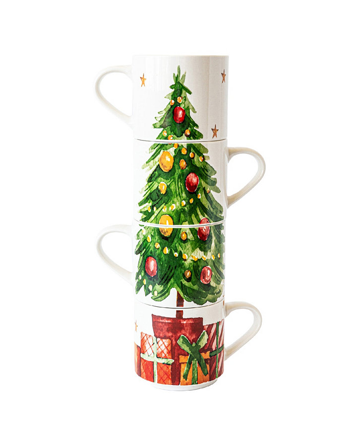 Over and Back Christmas Tree Stackable Mugs Set of 4