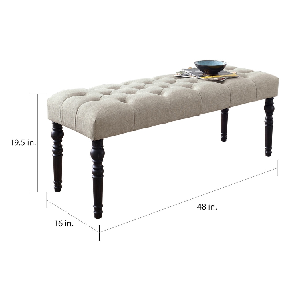 Copper Grove Sens Tufted Tan Fabric Dining Bench with Turned Legs