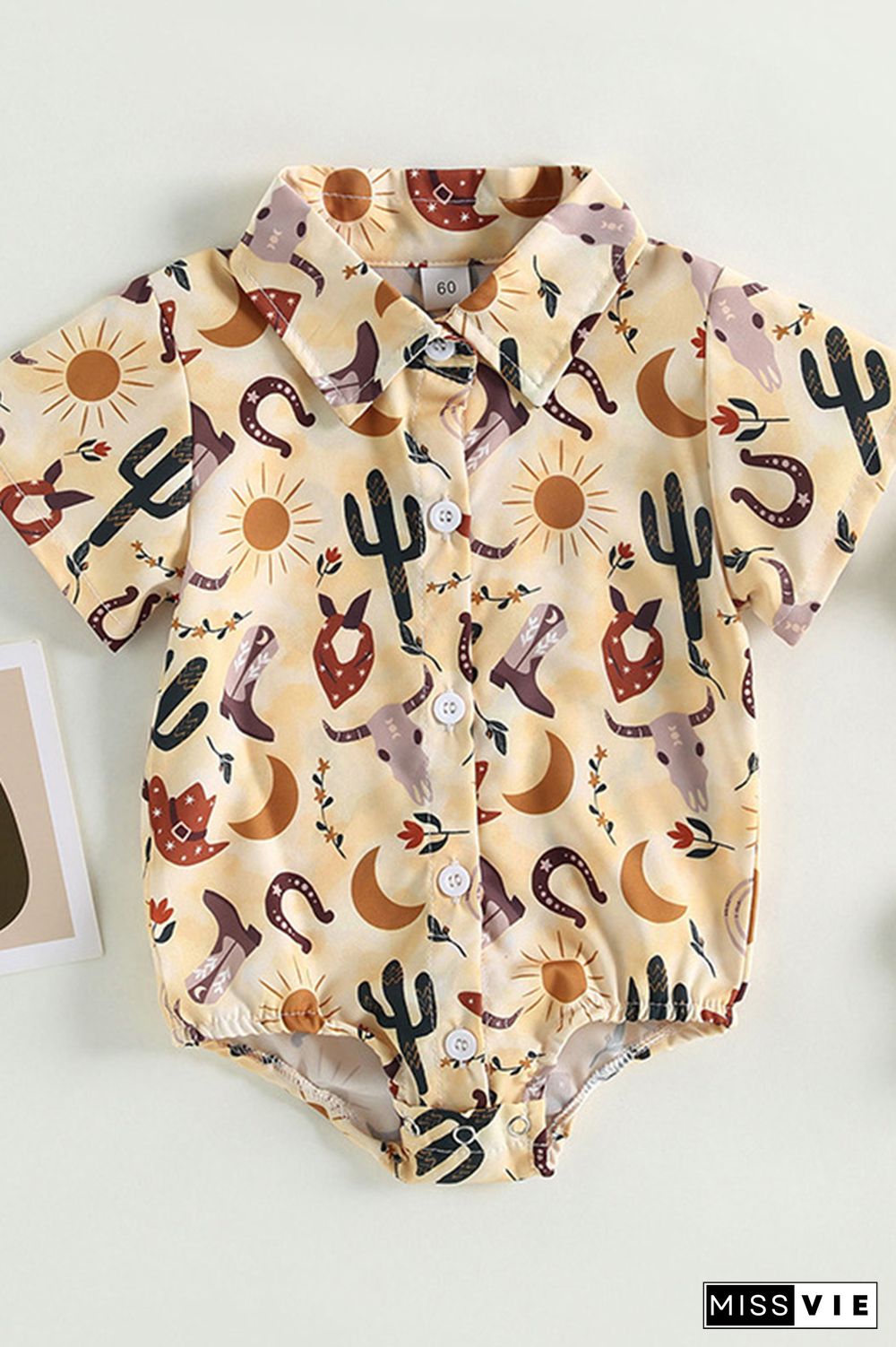 Western Style Cactus Print Button Up Shirt Romper