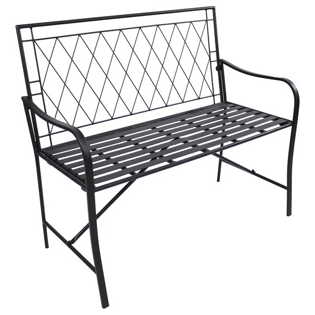 Sunnydaze Outdoor 2 person Iron Argyle Diamond Patio Bench Black