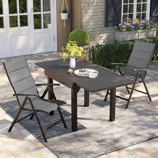 3/5/7 Pieces Patio Dining Set，Aluminum Expandable Table，Folding Padded Adjustable Chair