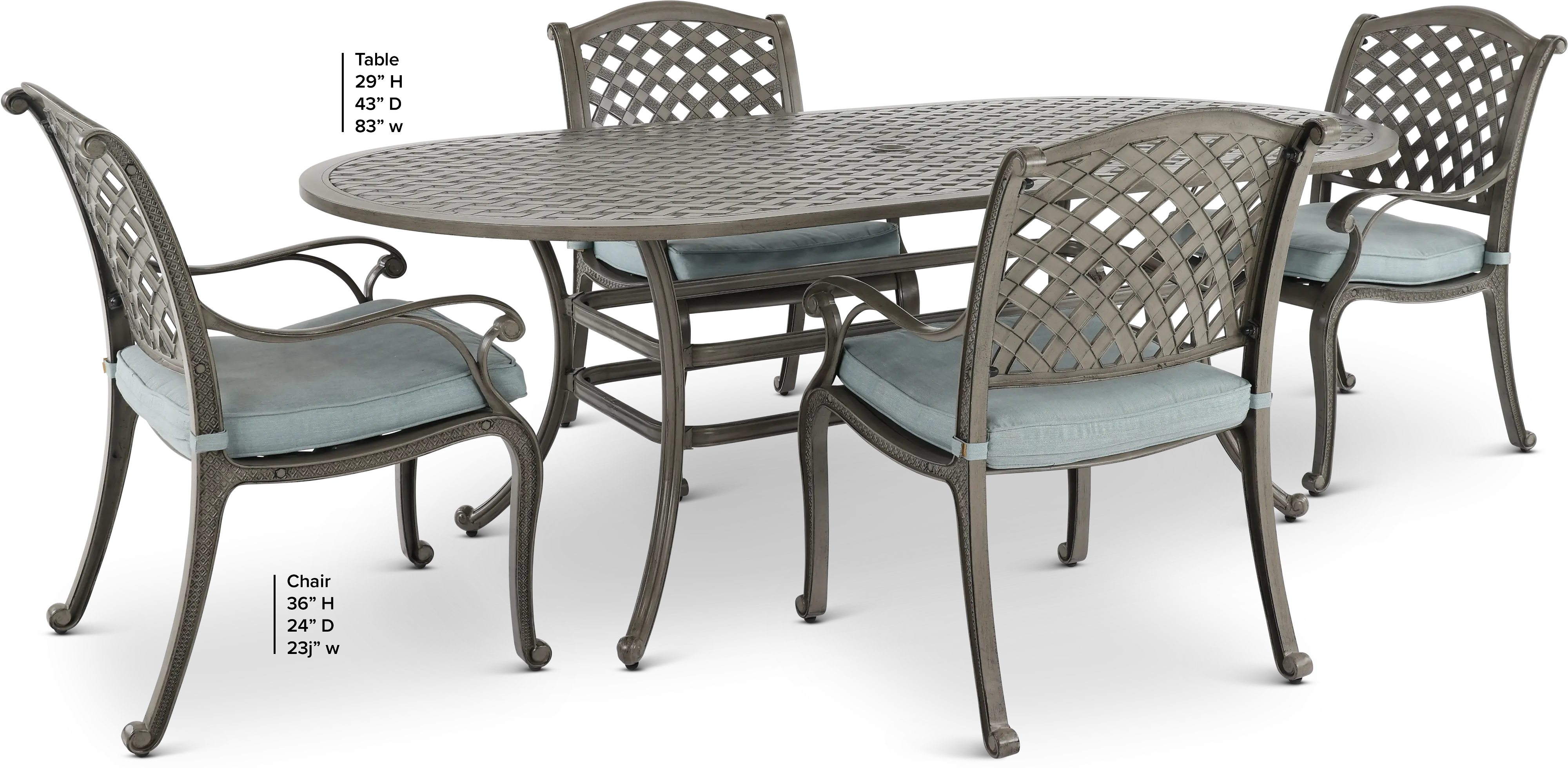 Macan Gray Cast Metal 5 Piece Oval Patio Dining Set