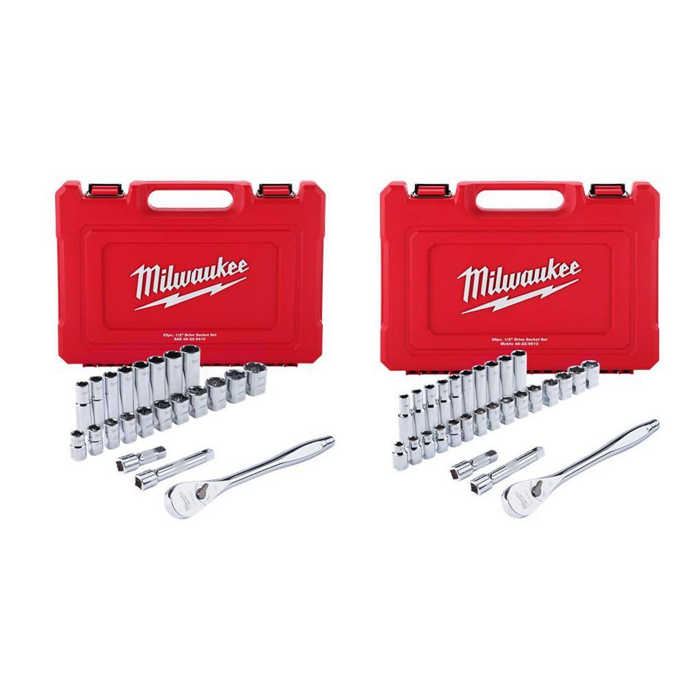 MW 12 in. Drive SAEMetric Ratchet and Socket Mechanics Tool Set (50-Piece) 48-22-9410-48-22-9510