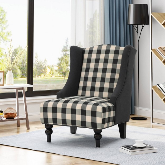 Toddman High back Club Chair Checkerboard Black dark Charcoal Christopher Knight Home