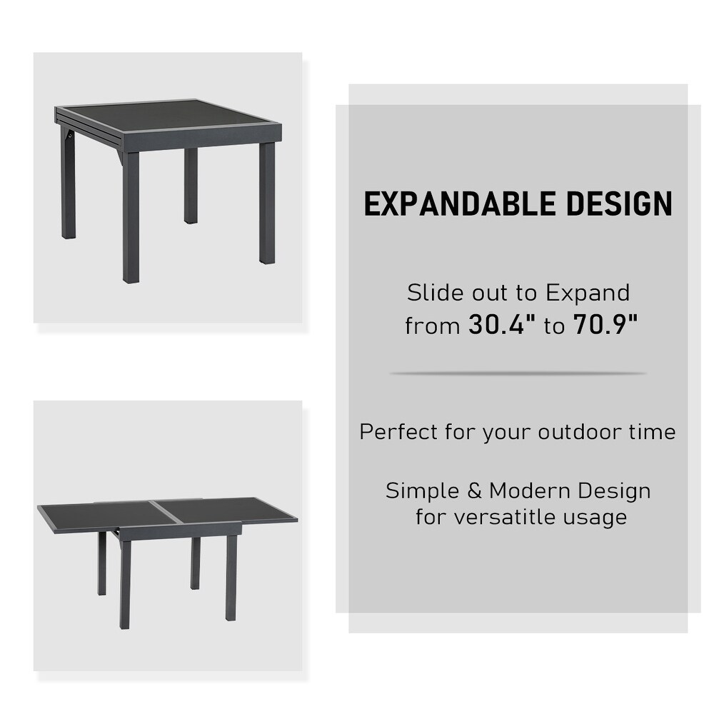 VredHom Outdoor Tempered Glass Top Aluminum Extendable Dining Table   35.4 in W x 35.4 70.9 in L x 29.5 in H