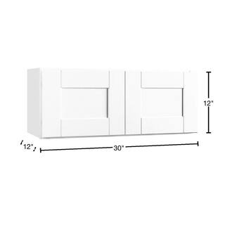 Hampton Bay Shaker 30 in. W x 12 in. D x 12 in. H Assembled Wall Bridge Kitchen Cabinet in Satin White KW3012-SSW