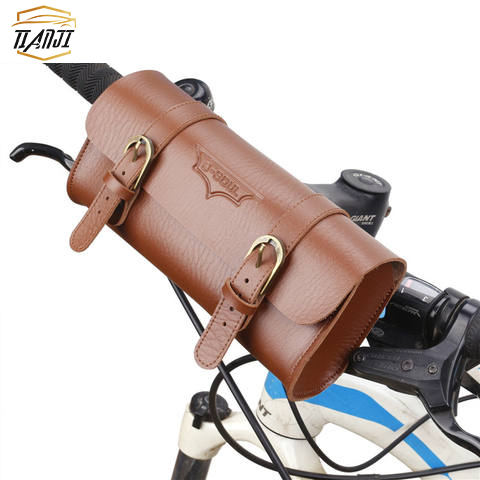 B soul Cycling Front Frame Storage Bags Pu Leather Waterproof Under Seat Retro Mountain MTB Bike Handlebar Bag for Bicycle