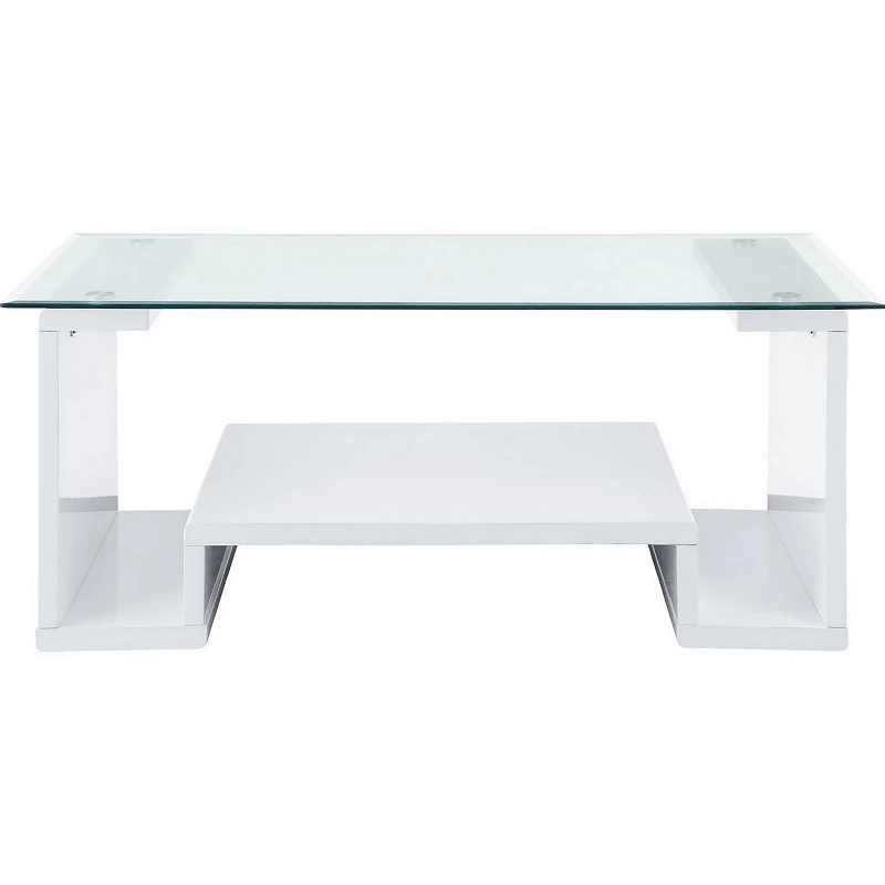 Coffee Table with High Gloss and Open Geometric Base， White