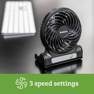 Holmes 4 in. Rechargeable Personal Fan with 3 Speeds Black 17034