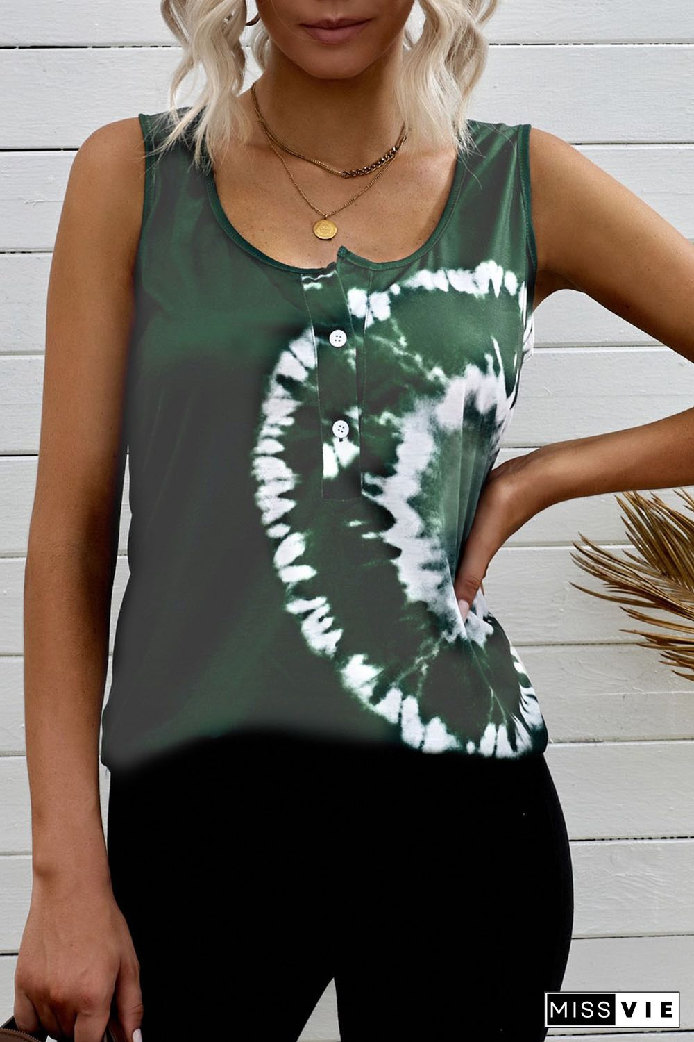 Dark Green Tie-dye Print Tank Top