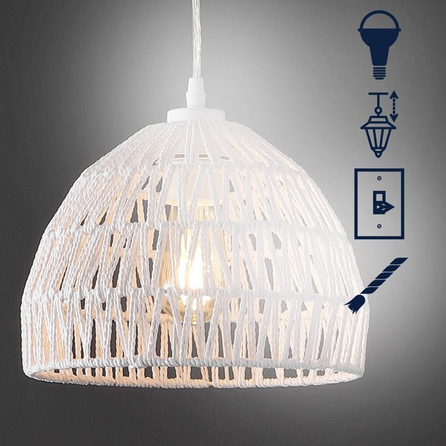 Campana Bohemian Modern Woven Rope iron Led Pendant Jonathan Y