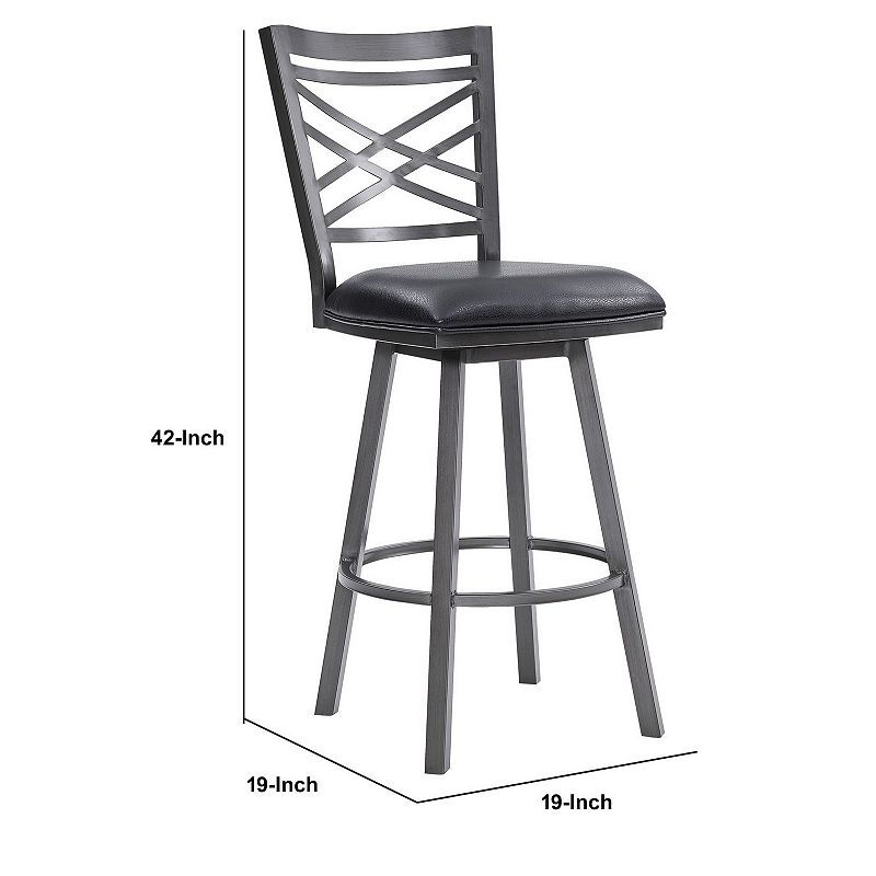 26  Inches Metal Cross Back Counter Barstool with Leatherette Seat， Gray