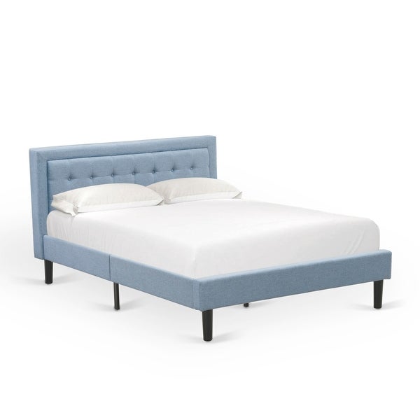 Fannin Bed Set - Queen Size Bed Frame and an End Table - Denim Blue Linen Fabric ( End Table Pieces Option ) - - 33887600