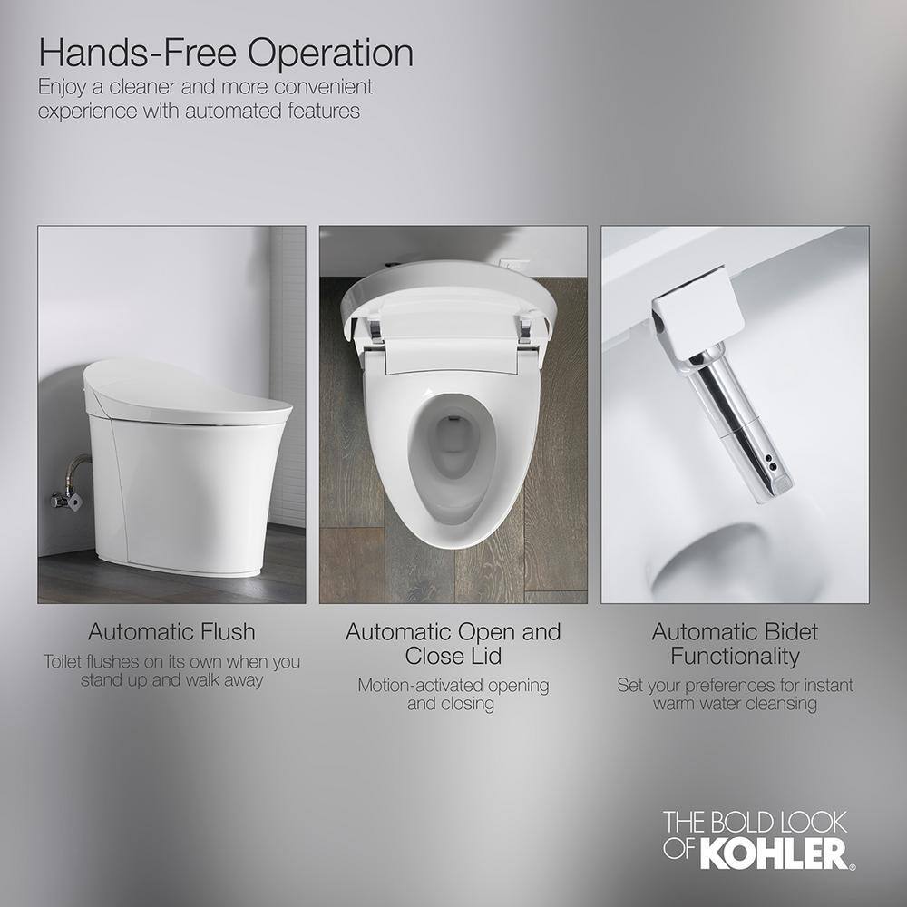 KOHLER Veil 1-Piece 0.8 or 1.6 GPF Dual Flush Elongated Wall-Hung Toilet in White Components Included 5402-0