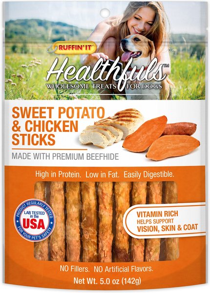 RUFFIN' IT Healthfuls Sweet Potato and Chicken Sticks Dog Treats， 0.5-oz bag