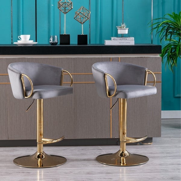 Set of 2 Bar Stools with Footrest and Handle， Swivel Bar Chairs