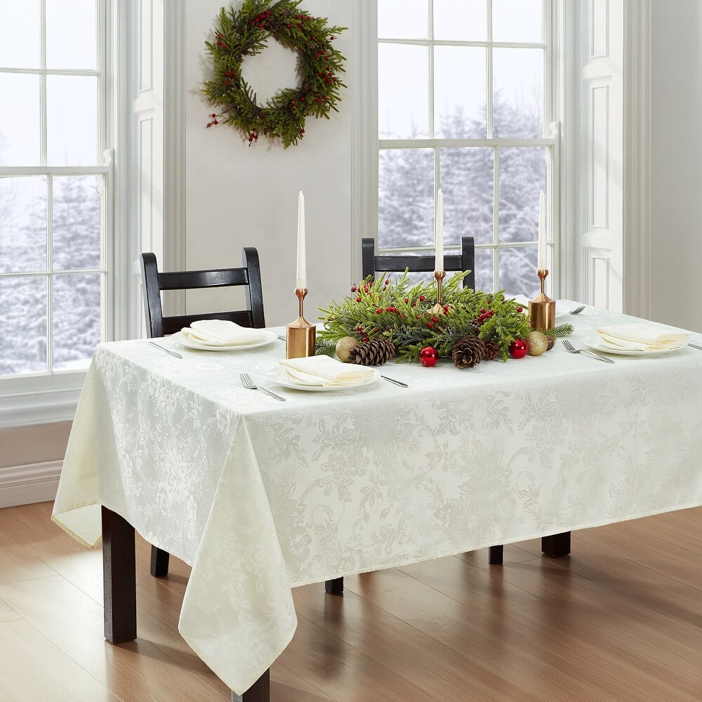 Porch   Den Prahl Jacquard Poinsettia Tablecloth