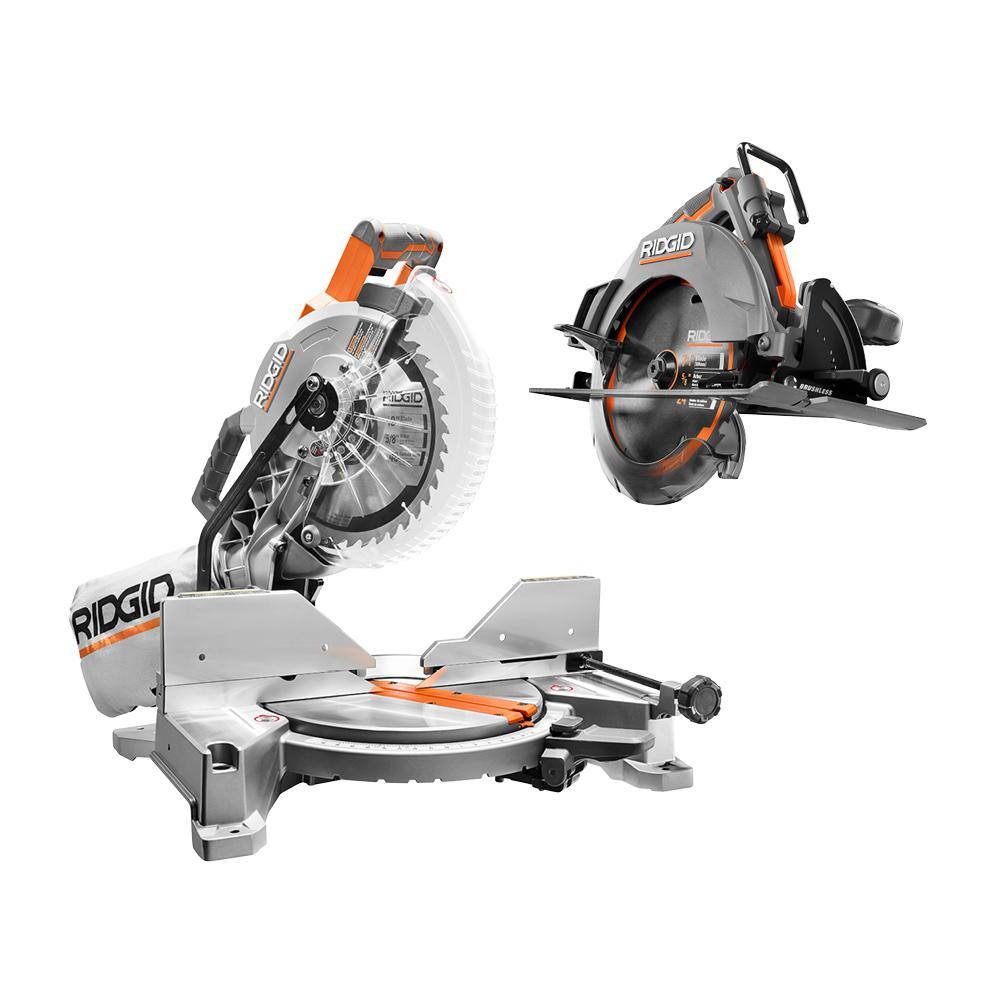 RIDGID 15 Amp Corded 10 in. Dual Bevel Miter Saw with LED Cutline Indicator w 18V  Brushless Cordless Circular Saw (Tool Only) R4113-R8654B