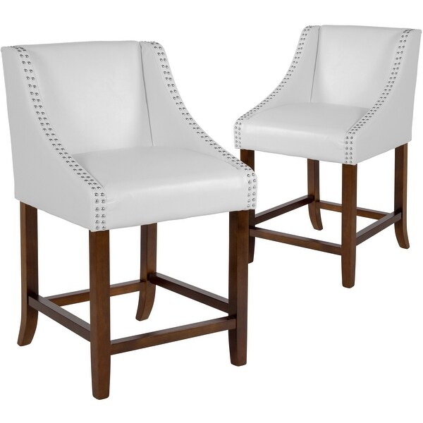 White Bonded Leather Upholstered Counter Height Dining Stools with Nailhead Trim