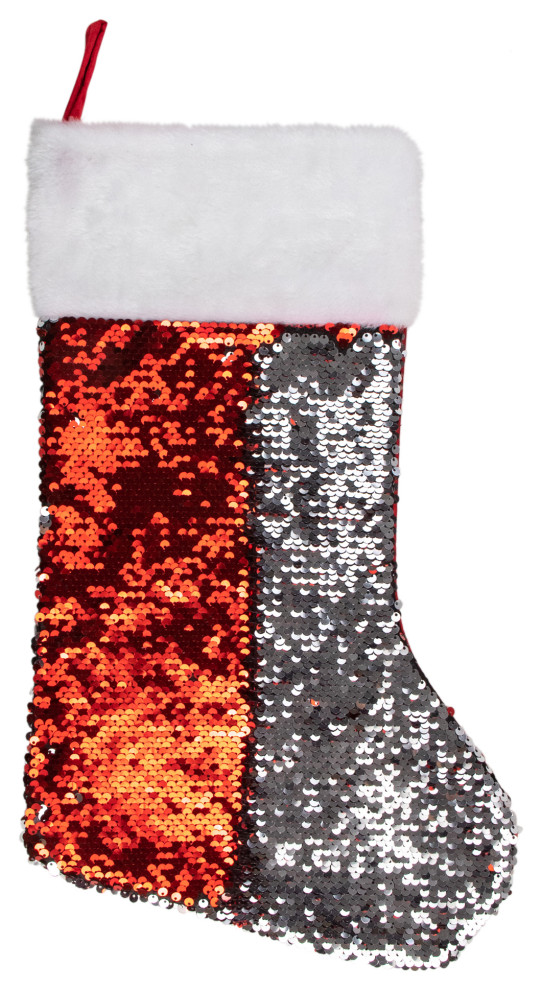 19 quotRed and Silver Sequin Christmas Stocking With White Faux Fur Cuff   Modern   Christmas Stockings And Holders   by Northlight Seasonal  Houzz