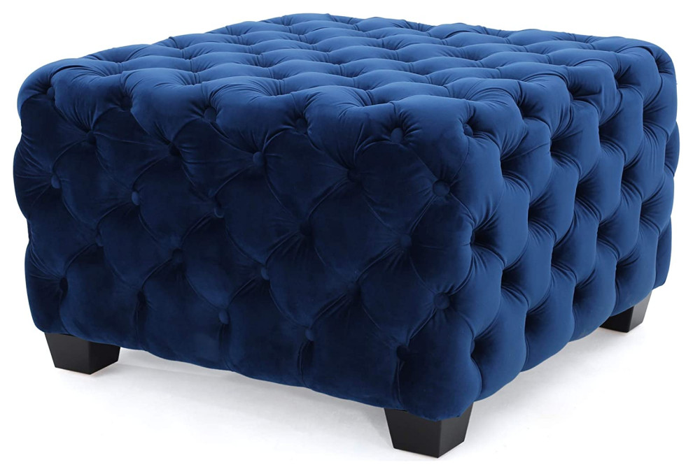 Modern Square Ottoman  Diamond Button Tufted Velvet Upholstery   Transitional   Footstools And Ottomans   by Decorn  Houzz