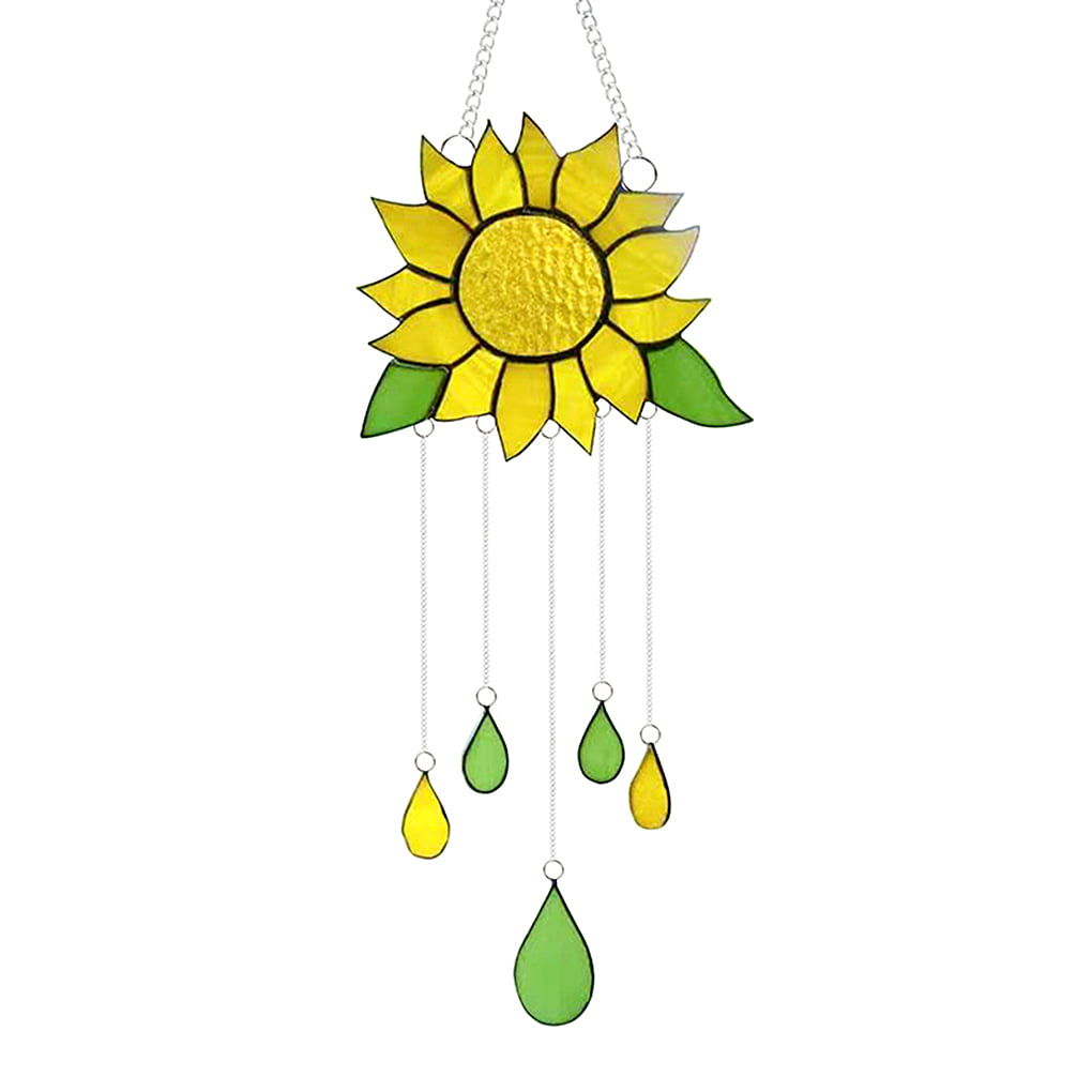 Rinhoo Wind Bell Alloy Sunflower Wind Chime Epoxy Hanging Craft Decoration Windbell for Home Garden