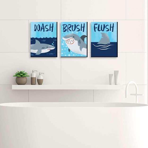 Big Dot Of Happiness Shark Zone Kids Bathroom Rules Wall Art 7 5 X 10 Inches Set Of 3 Signs Wash Brush Flush