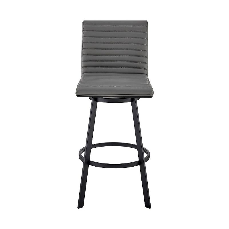 Swivel Barstool with Horizontal Channel Stitching， Black and Gray