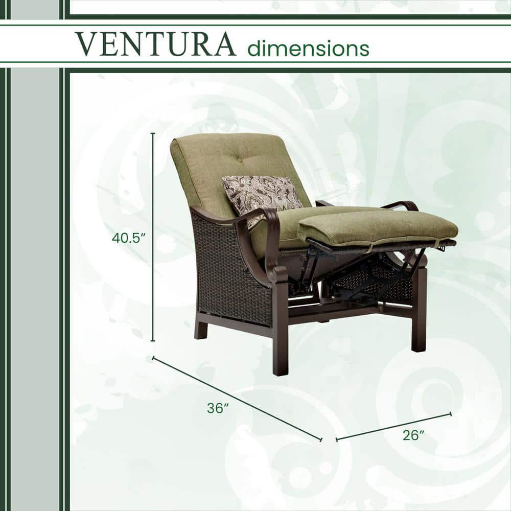 Hanover Ventura Reclining Wicker Outdoor Lounge Chair with Vintage Meadow Cushion